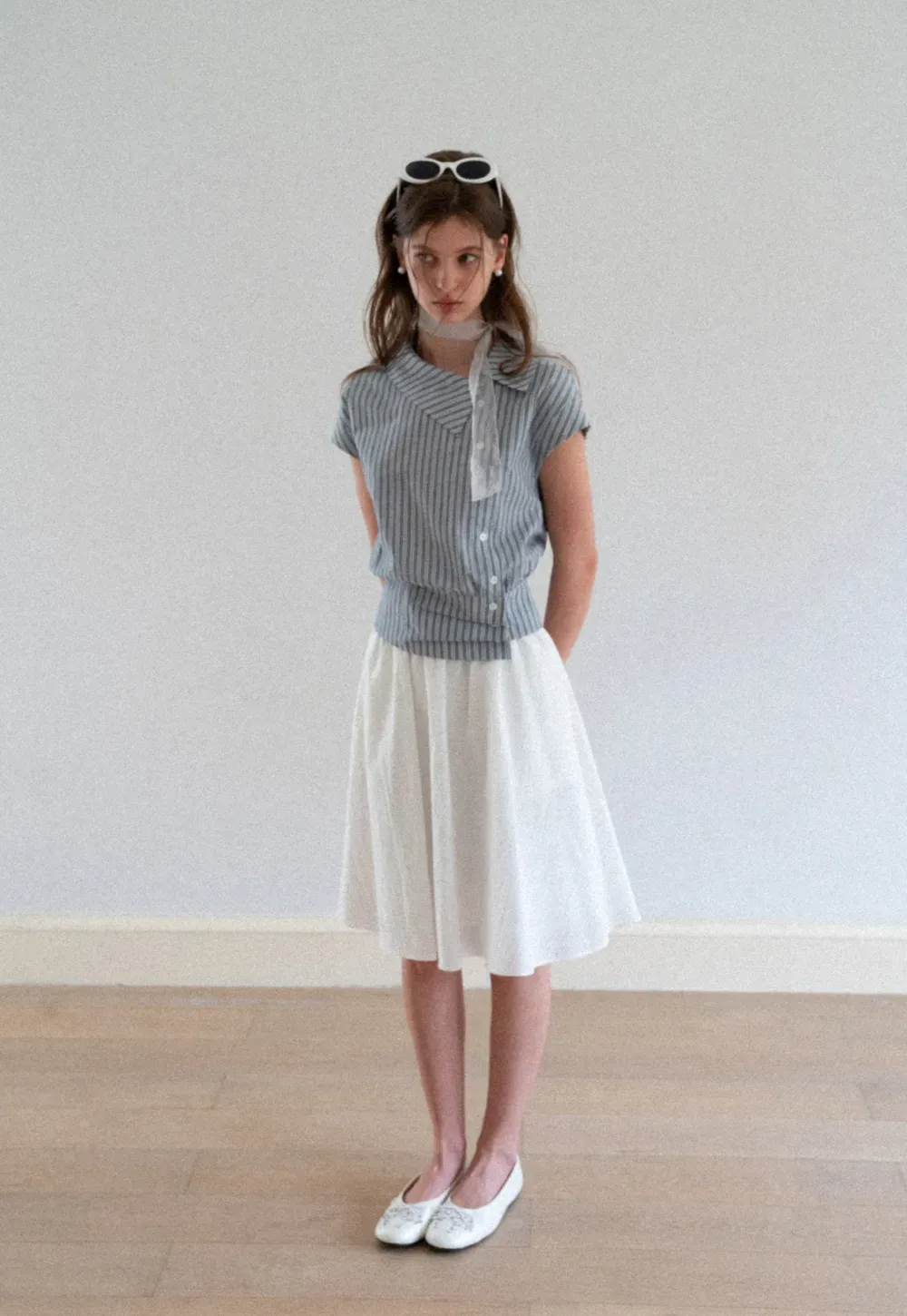 Striped Asymmetrical Collar Button Front Shirt