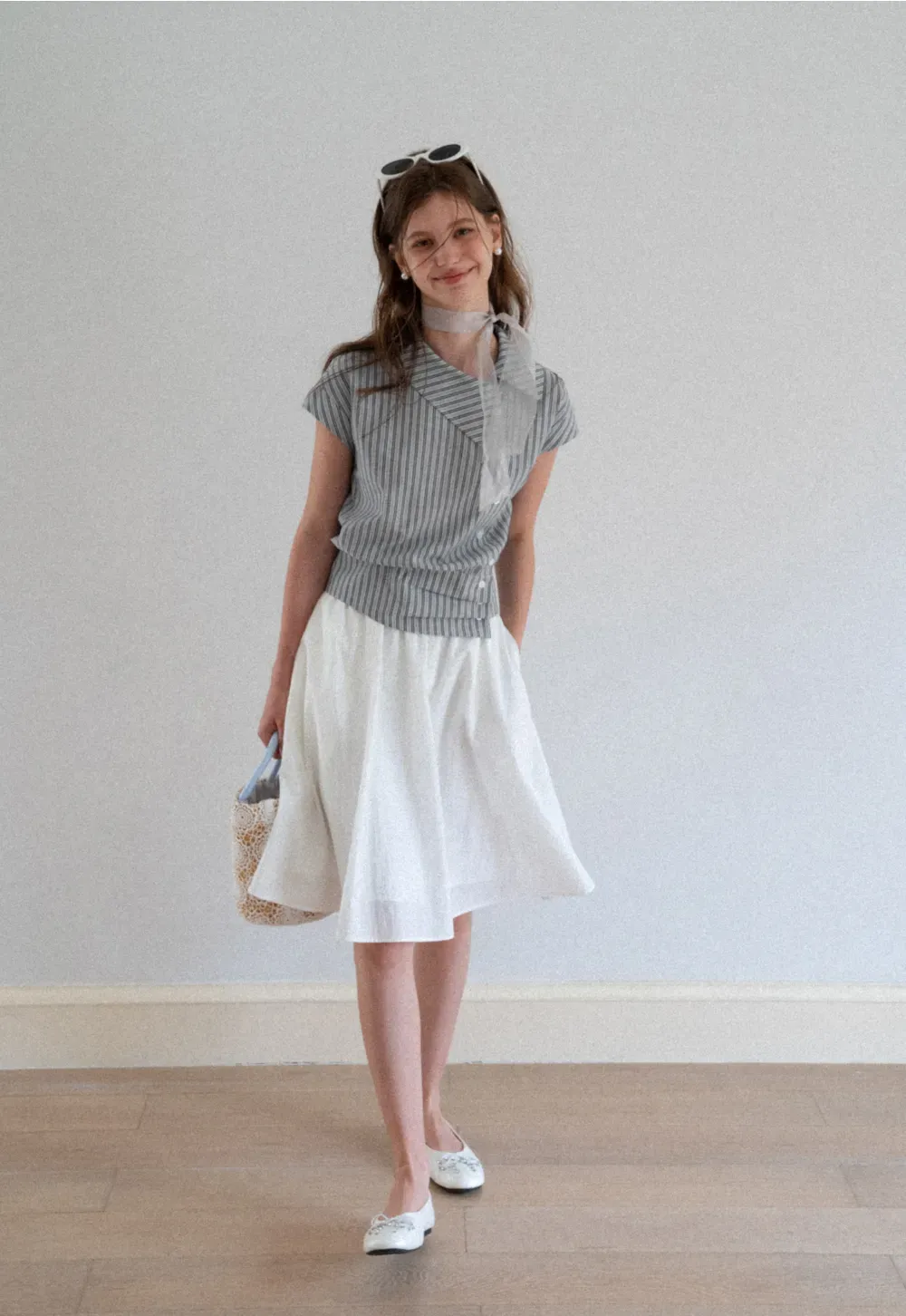 Striped Asymmetrical Collar Button Front Shirt