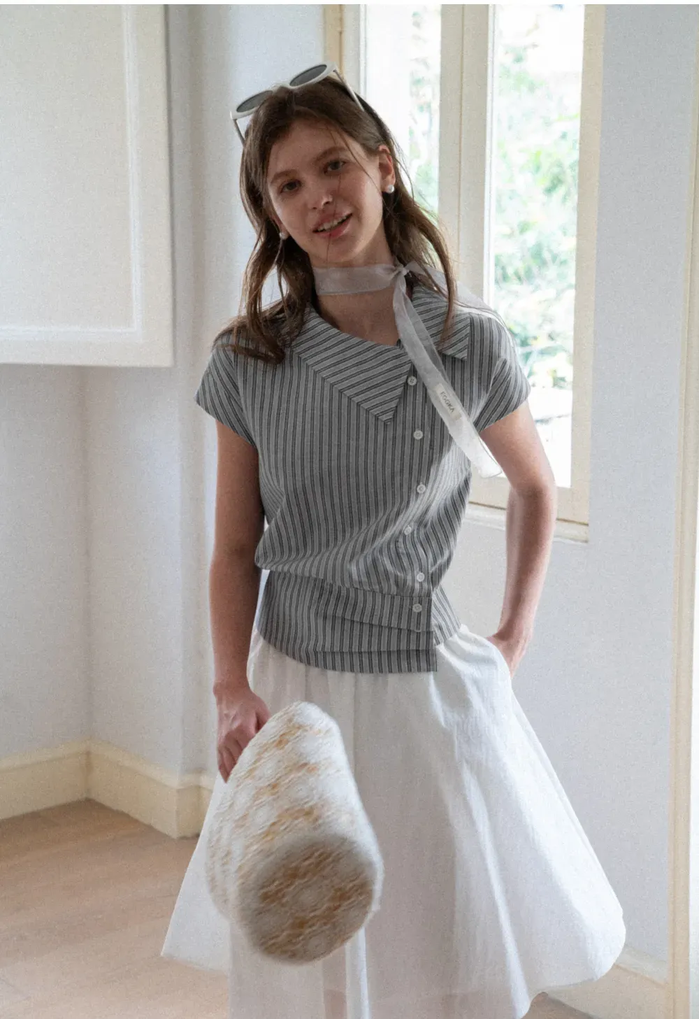 Striped Asymmetrical Collar Button Front Shirt