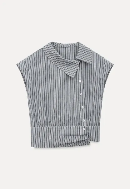 Striped Asymmetrical Collar Button Front Shirt