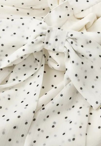 Polka Dot Cold Shoulder Cropped Blouse