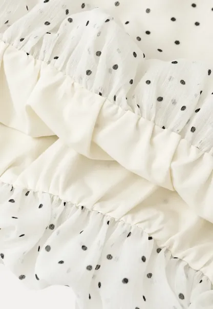 Polka Dot Cold Shoulder Cropped Blouse