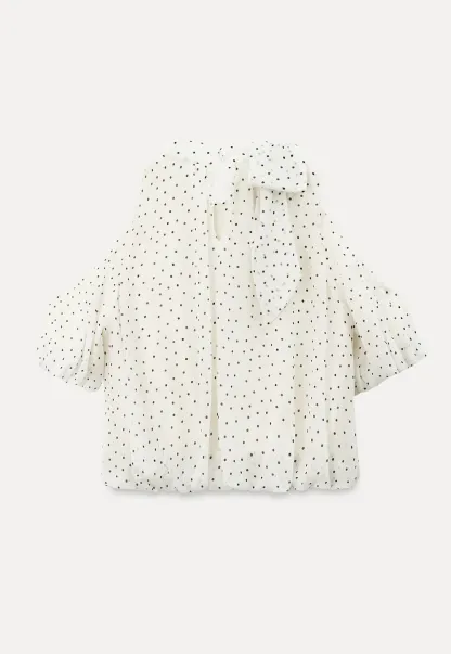 Polka Dot Cold Shoulder Cropped Blouse