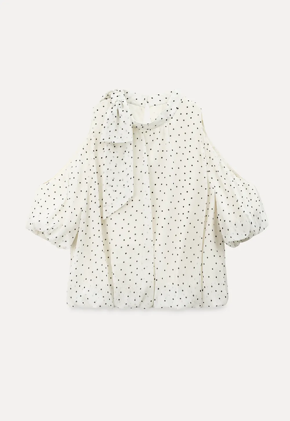 Polka Dot Cold Shoulder Cropped Blouse