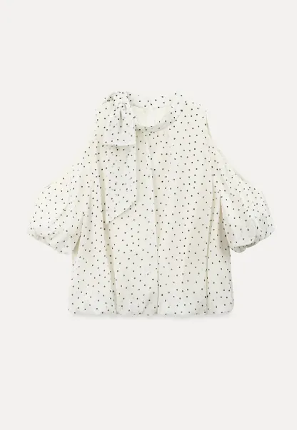 Polka Dot Cold Shoulder Cropped Blouse