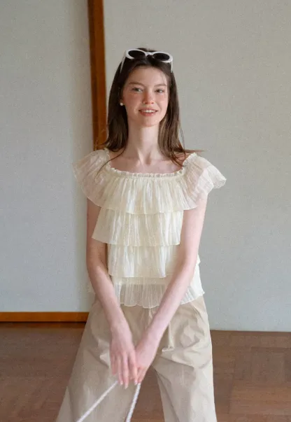 Stufen-Rüschen-Off-Shoulder-Top