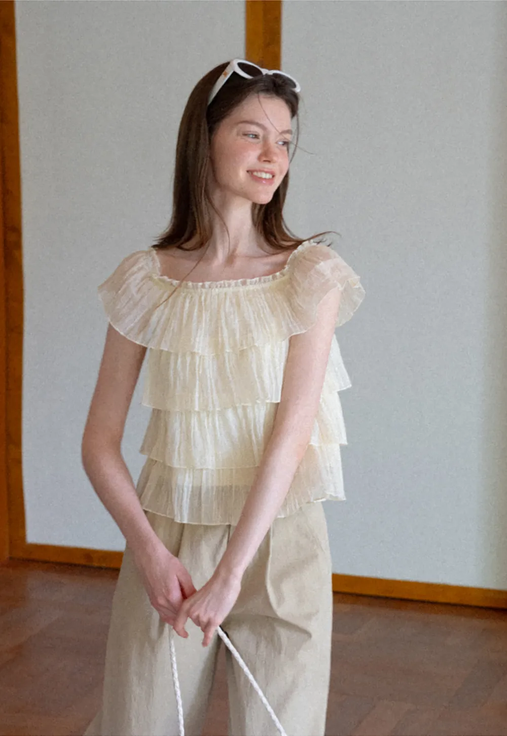 Stufen-Rüschen-Off-Shoulder-Top