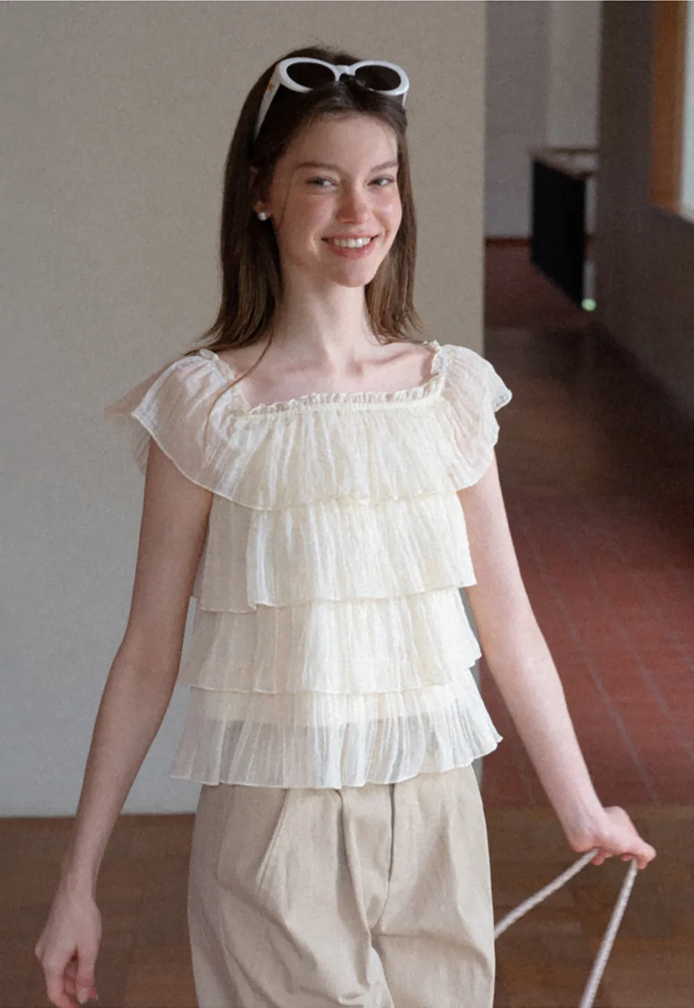 Stufen-Rüschen-Off-Shoulder-Top