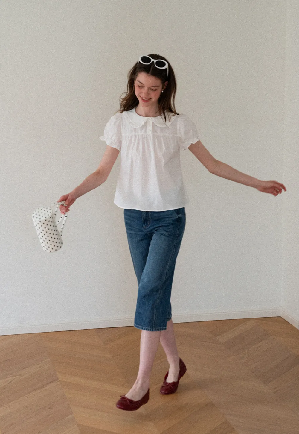 Ruffled Collar Short Sleeve Blouse