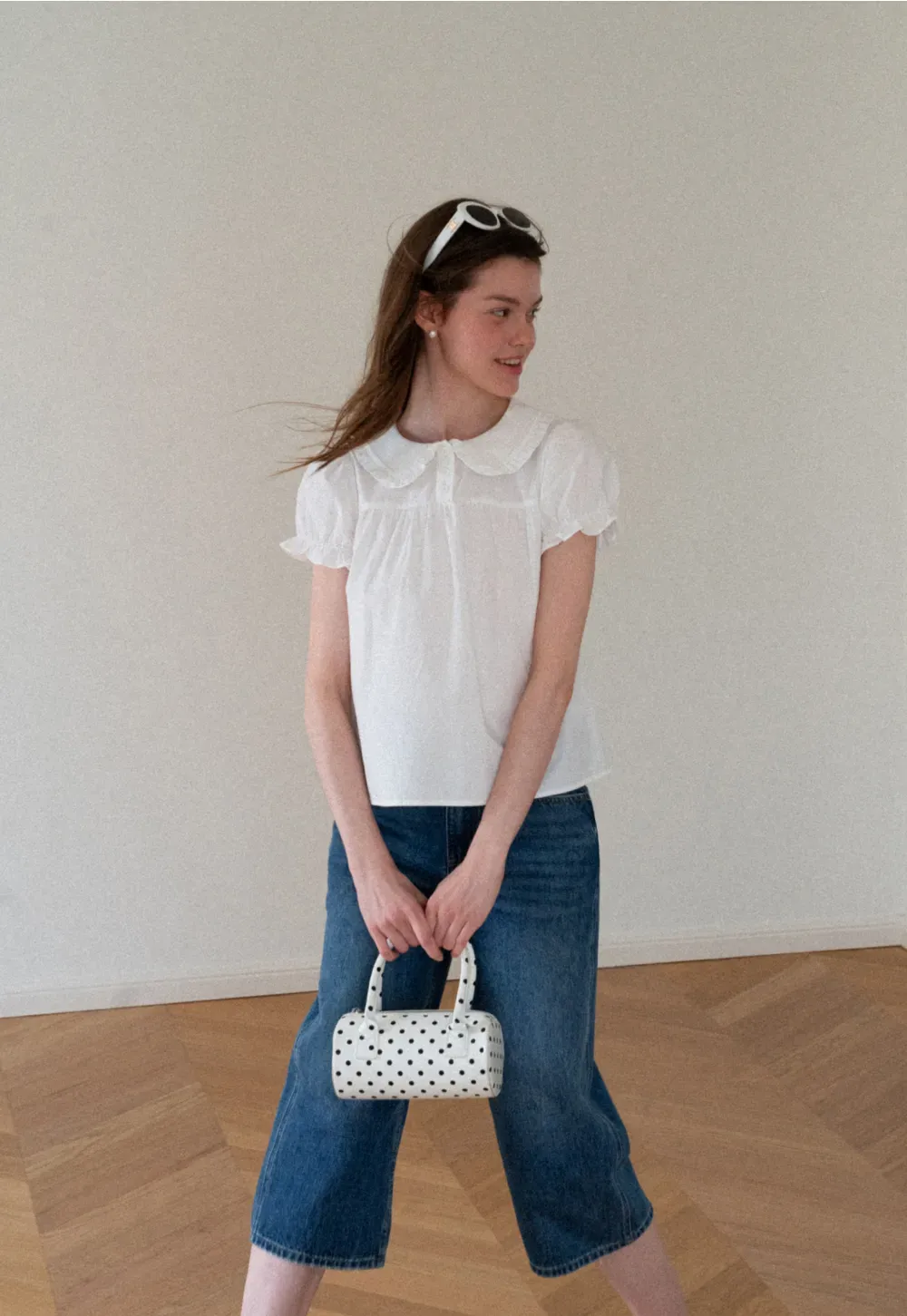 Ruffled Collar Short Sleeve Blouse
