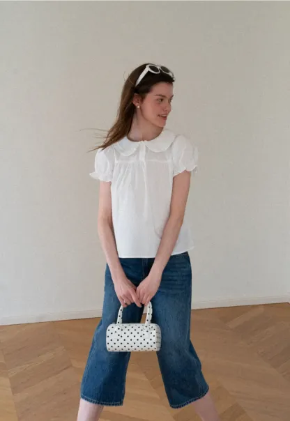 Ruffled Collar Short Sleeve Blouse