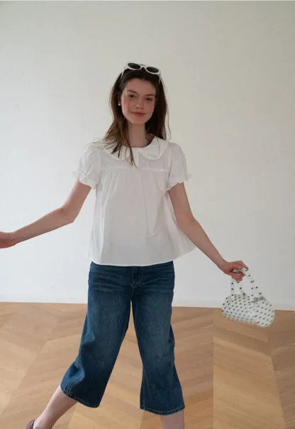 Ruffled Collar Short Sleeve Blouse
