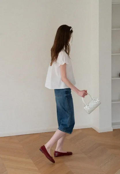 Ruffled Collar Short Sleeve Blouse
