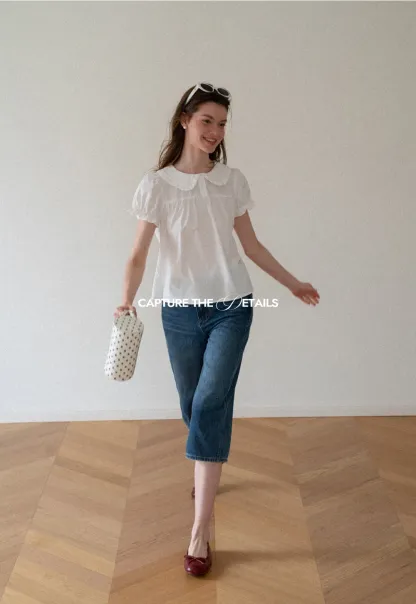 Ruffled Collar Short Sleeve Blouse