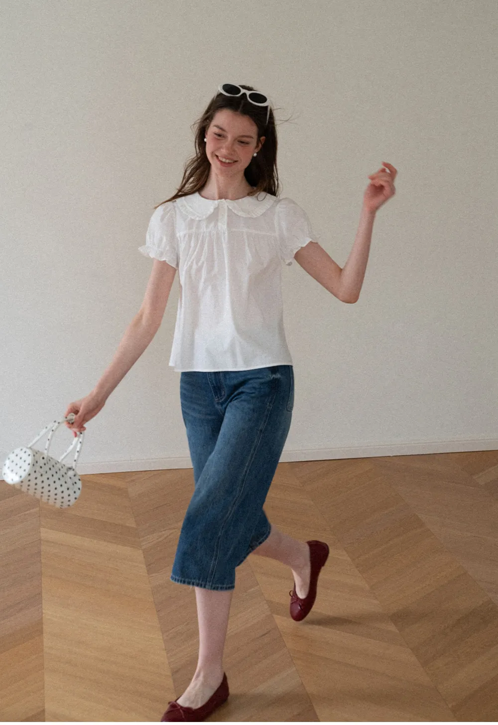 Ruffled Collar Short Sleeve Blouse