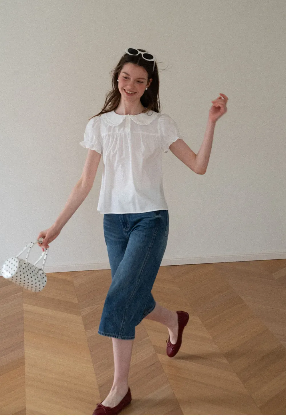 Ruffled Collar Short Sleeve Blouse
