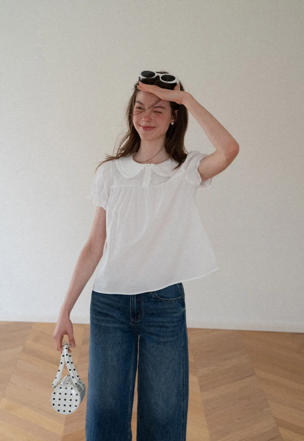 Ruffled Collar Short Sleeve Blouse