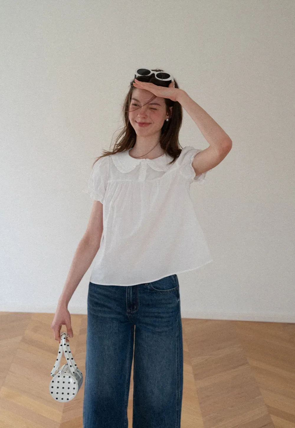 Ruffled Collar Short Sleeve Blouse