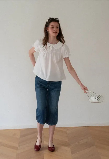 Ruffled Collar Short Sleeve Blouse