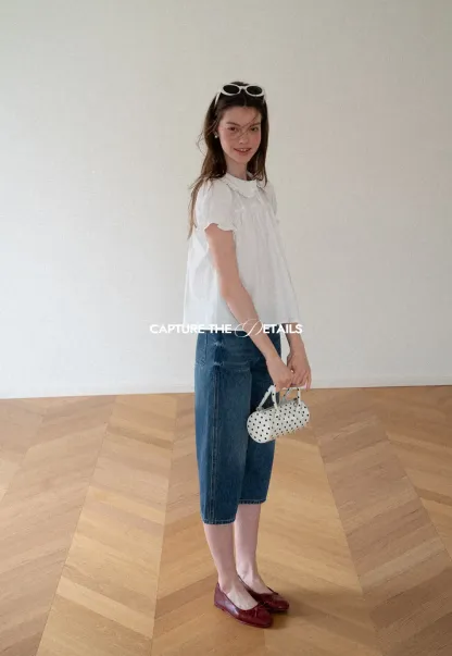 Ruffled Collar Short Sleeve Blouse