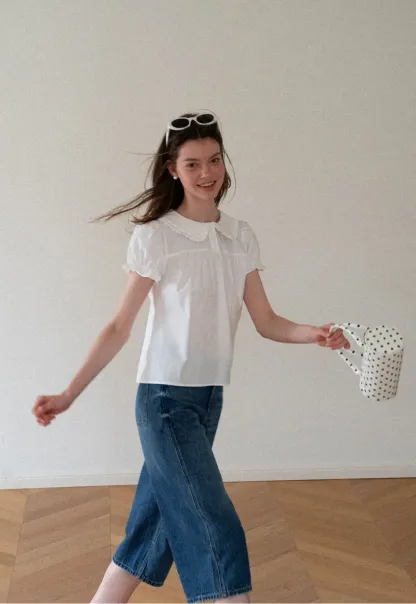 Ruffled Collar Short Sleeve Blouse