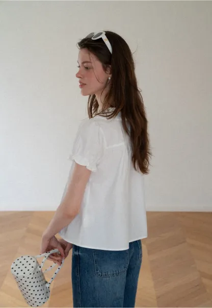 Ruffled Collar Short Sleeve Blouse