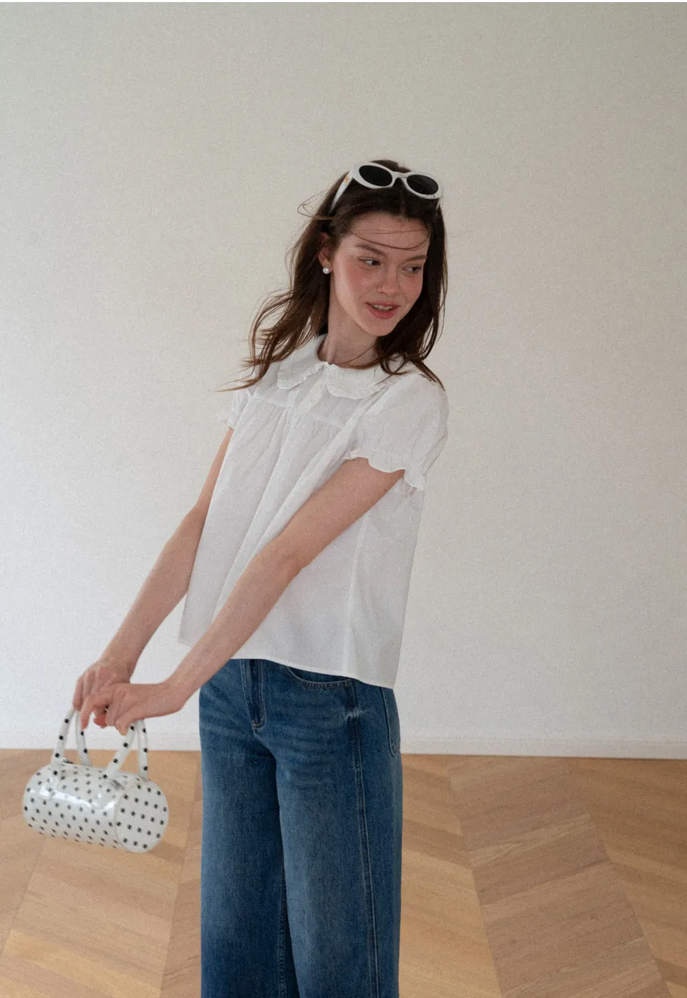 Ruffled Collar Short Sleeve Blouse