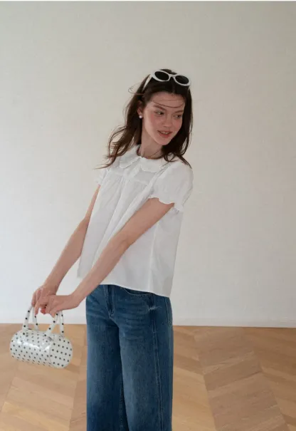 Ruffled Collar Short Sleeve Blouse