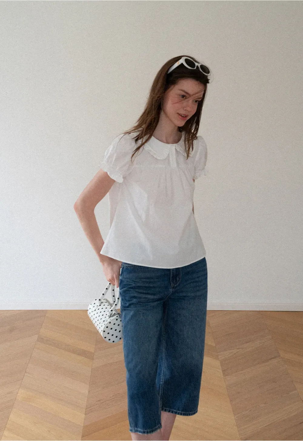 Ruffled Collar Short Sleeve Blouse