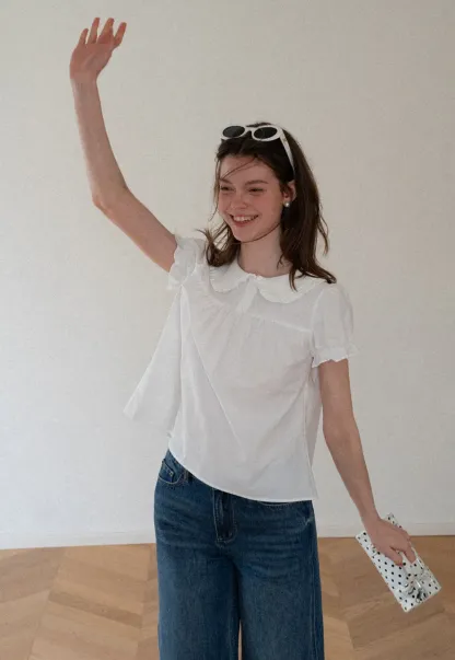 Ruffled Collar Short Sleeve Blouse