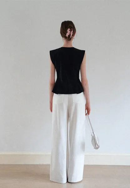 V Neck Sleeveless Peplum Shirt