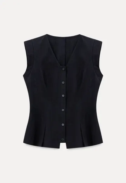 V Neck Sleeveless Peplum Shirt
