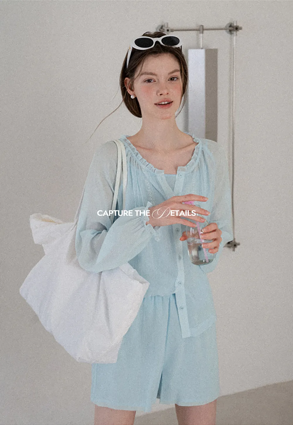 Sheer Ruffled Collar Button Up Shirt and Shorts Set
