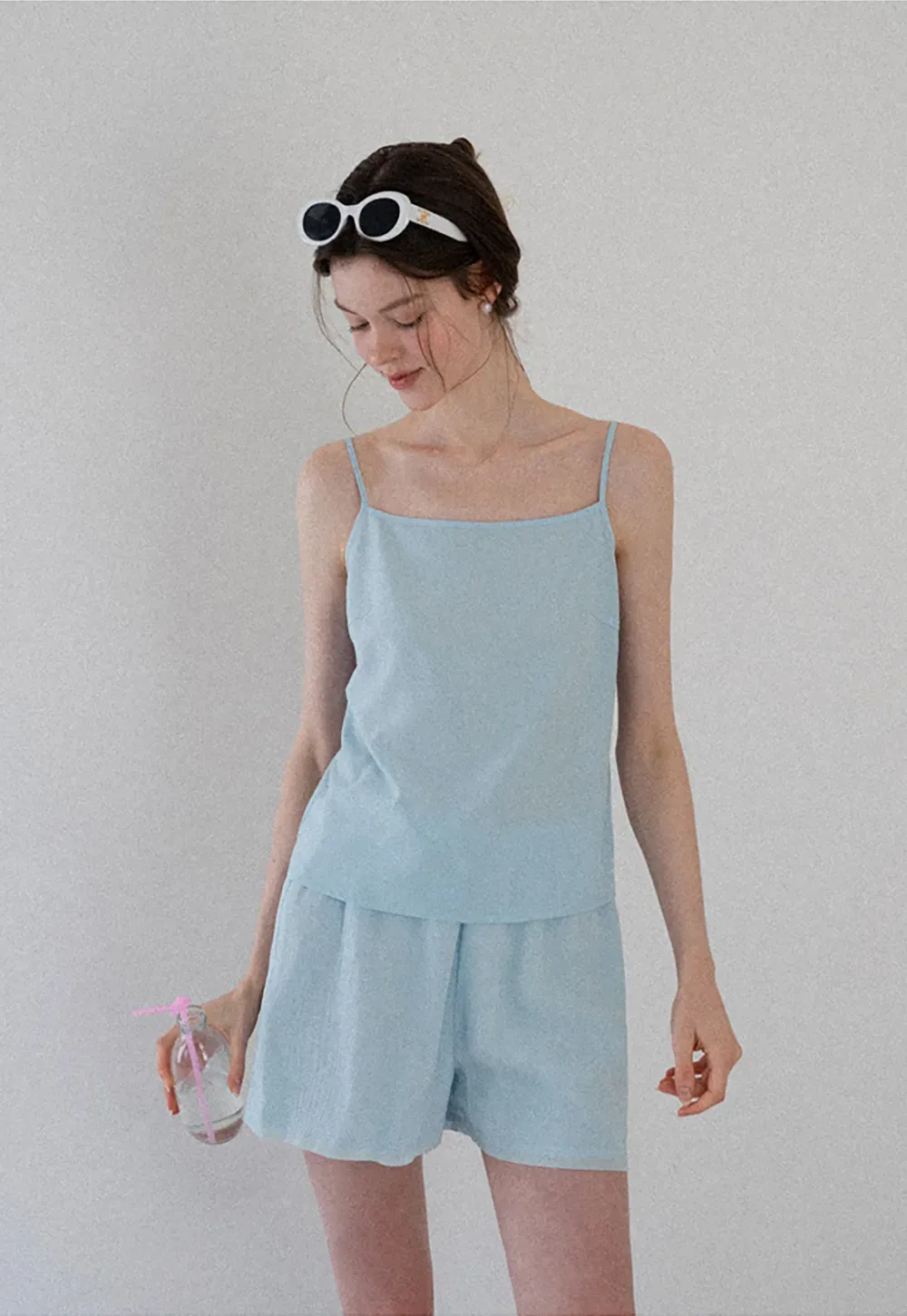 Sheer Ruffled Collar Button Up Shirt and Shorts Set