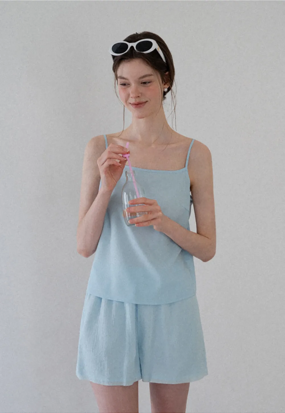 Sheer Ruffled Collar Button Up Shirt and Shorts Set