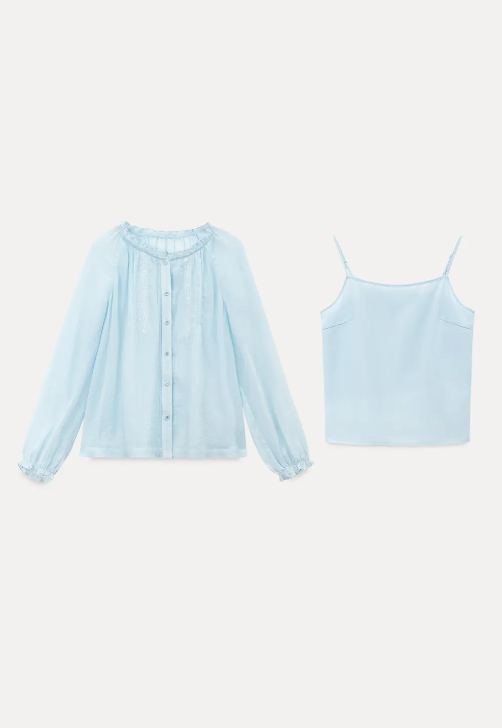 Sheer Ruffled Collar Button Up Shirt and Shorts Set