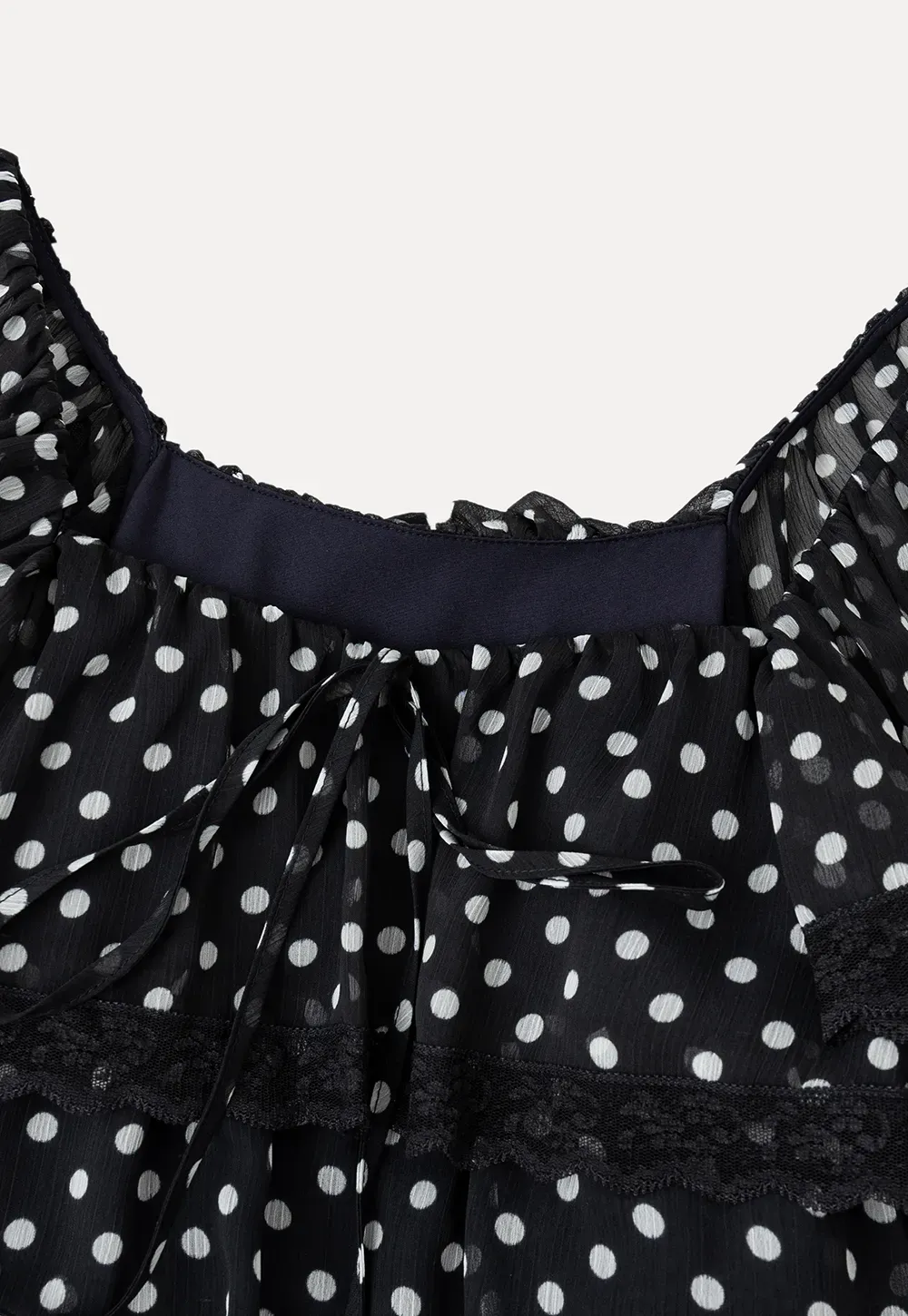 Polka Dot Sheer Ruffled Lace Trim Blouse
