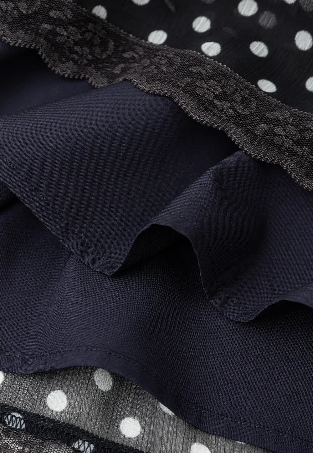 Polka Dot Sheer Ruffled Lace Trim Blouse