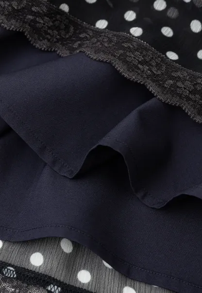 Polka Dot Sheer Ruffled Lace Trim Blouse