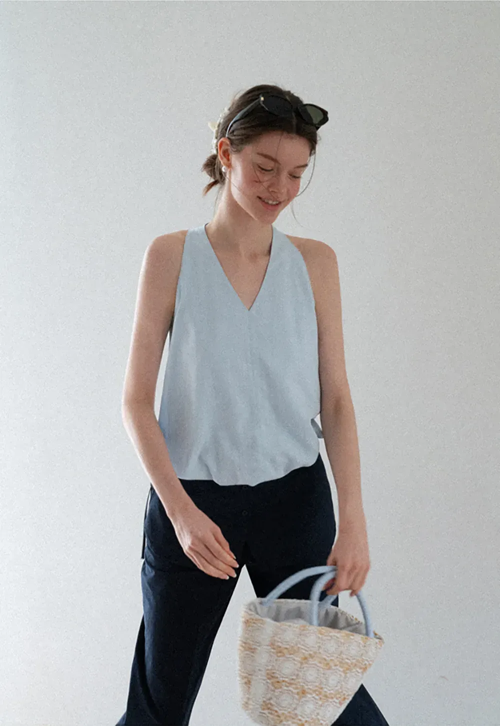 V Neck Sleeveless Halter Top