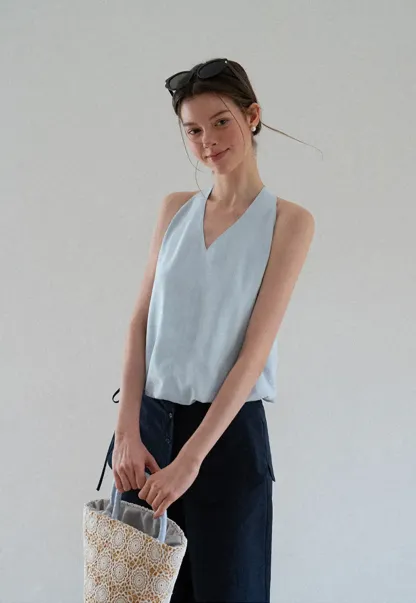 V Neck Sleeveless Halter Top