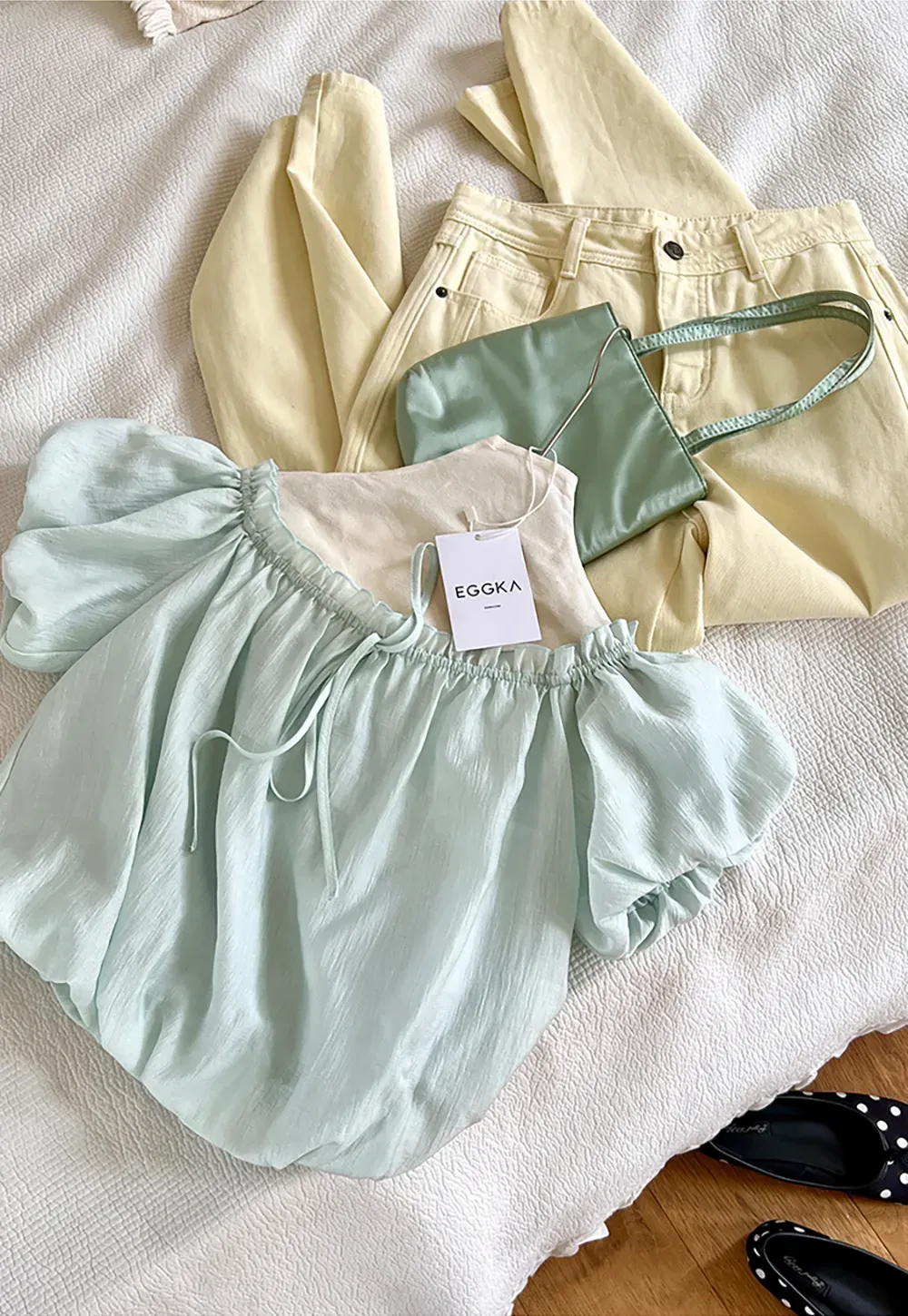 Off Shoulder Ruffled Blouse with Drawstring Neckline