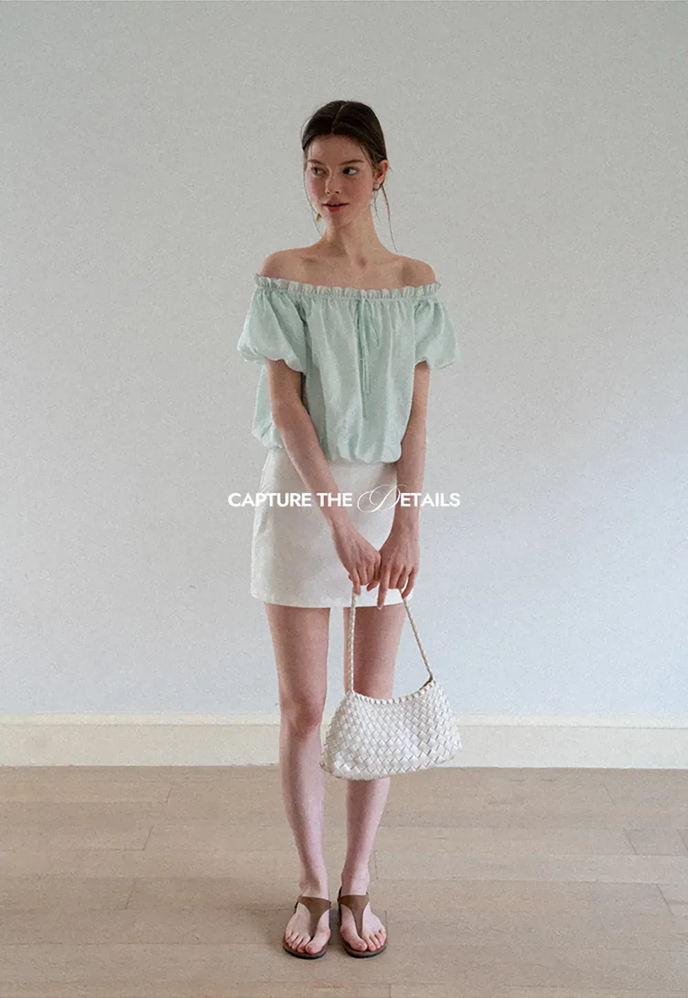 Off Shoulder Ruffled Blouse with Drawstring Neckline