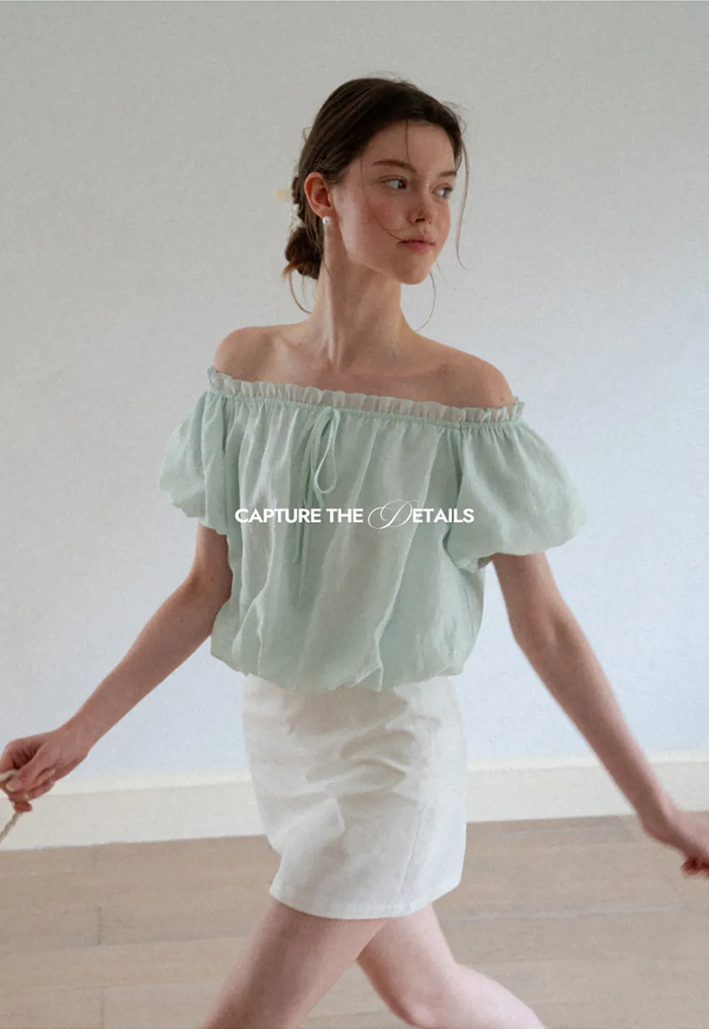 Off Shoulder Ruffled Blouse with Drawstring Neckline