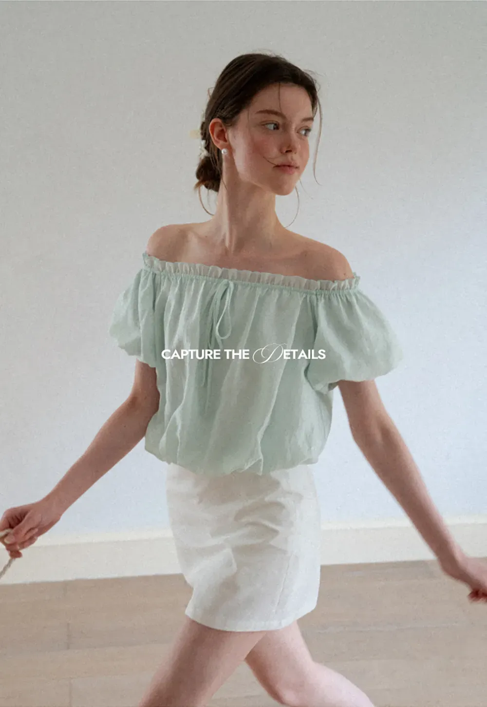 Off Shoulder Ruffled Blouse with Drawstring Neckline