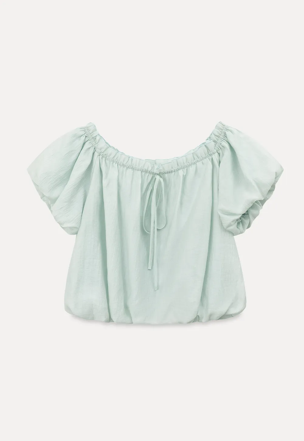 Off Shoulder Ruffled Blouse with Drawstring Neckline