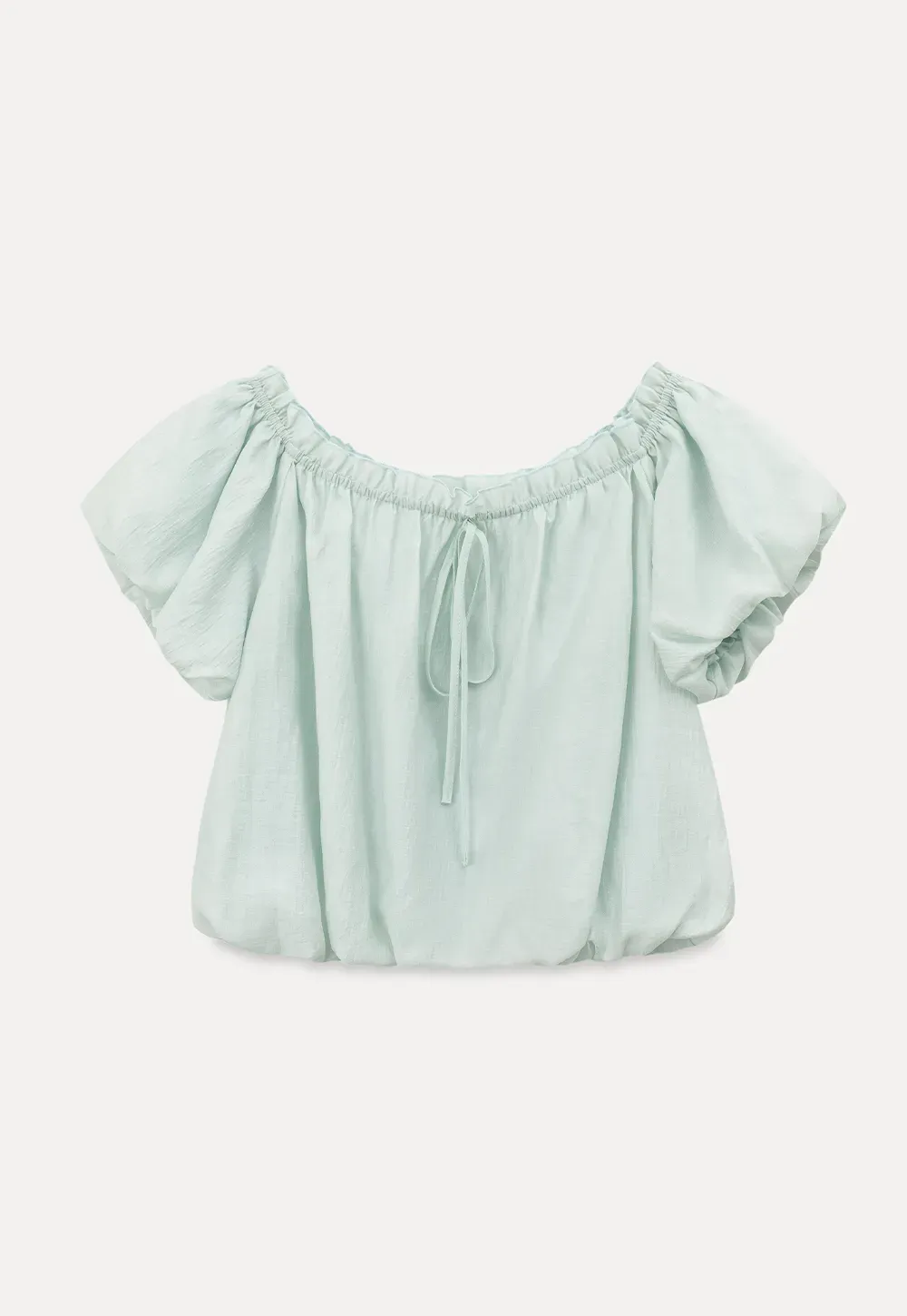 Off Shoulder Ruffled Blouse with Drawstring Neckline