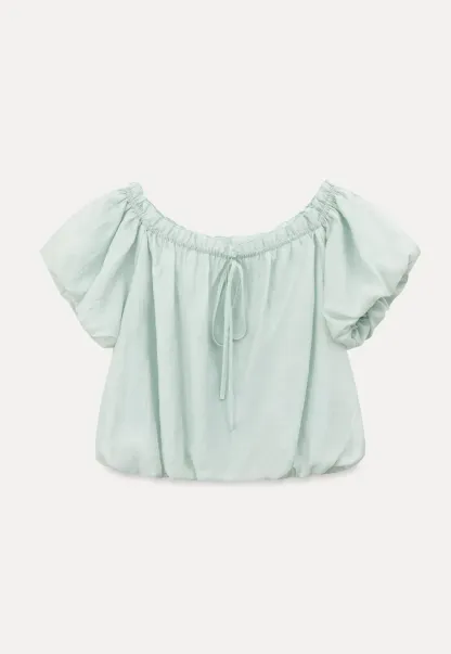 Off Shoulder Ruffled Blouse with Drawstring Neckline