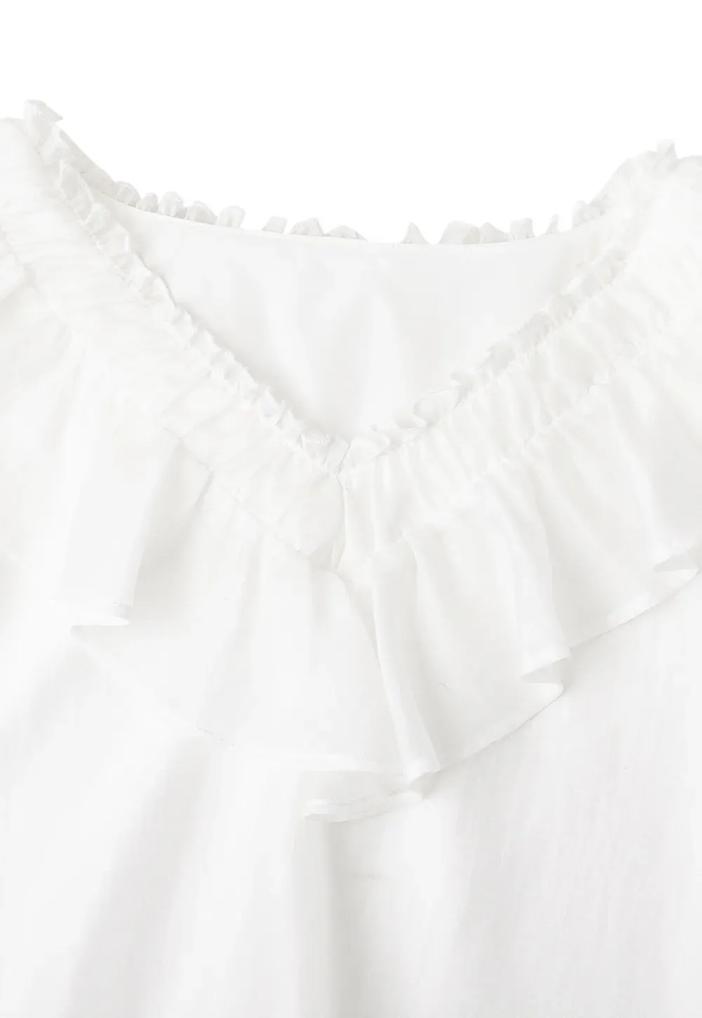 Ruffled V Neck Sheer Long Sleeve Blouse