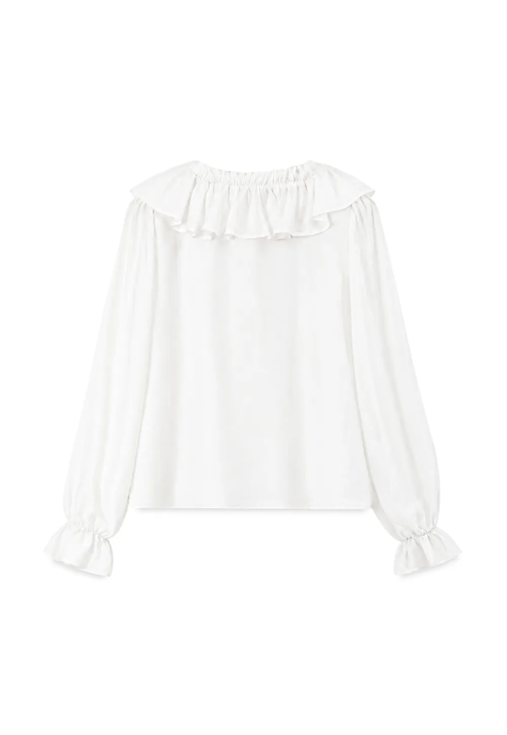Ruffled V Neck Sheer Long Sleeve Blouse